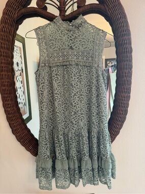 Sleeveless Lace Ruffle Dress in Sage Green